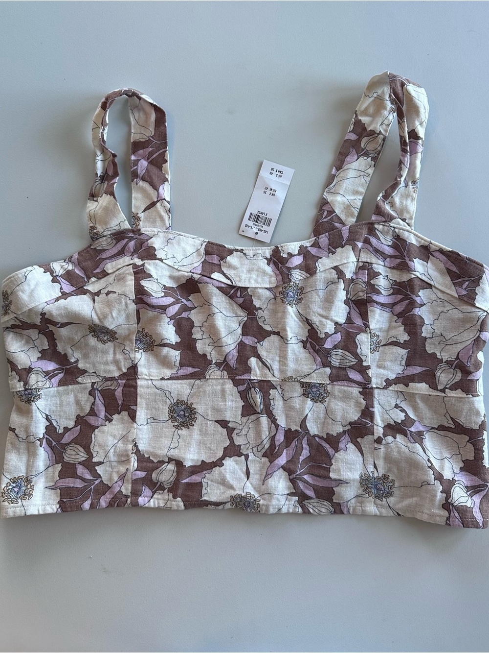 Abercrombie & Fitch Cream and Mauve Floral Crop Tank